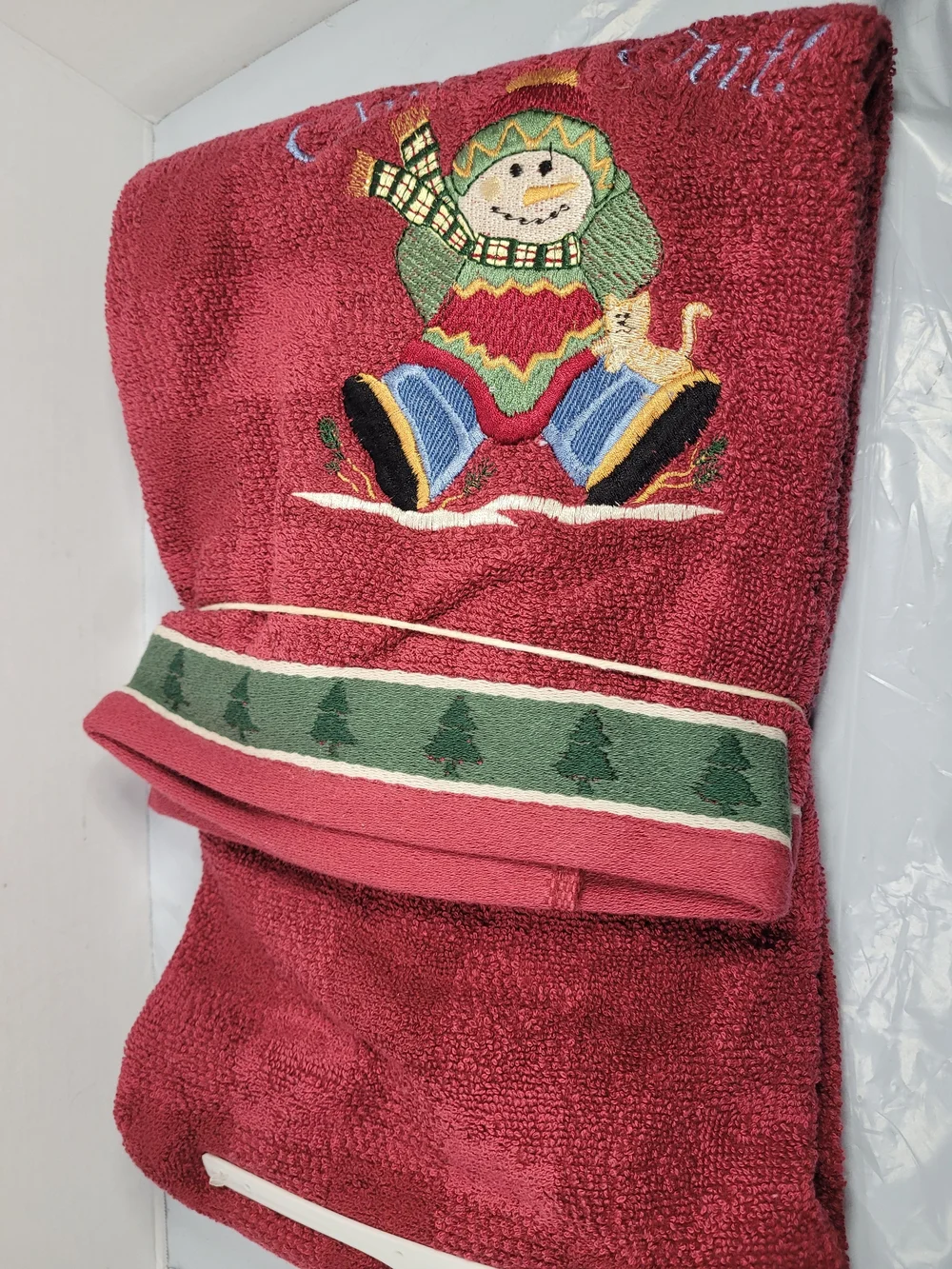 Vintage Sears Christmas Towels Set Red Snowman Chill Out (A1)
